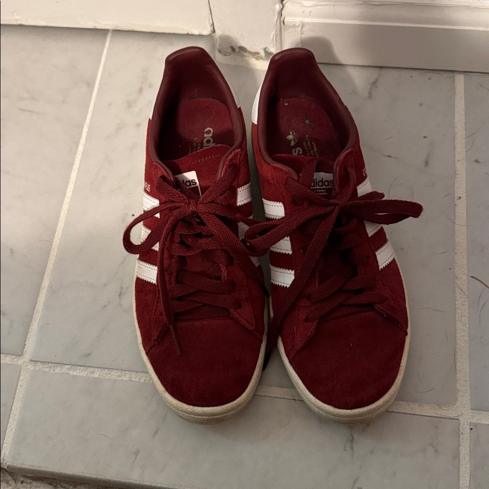 adidas Campus Red and White Athletic Shoes